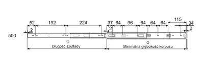 Prowadnica PK44 dł 50 cm Ocynk Biały 100%  wysuw, 30kg