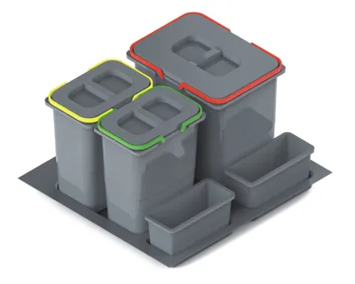 Pojemnik na odpady PRAKTIKO 60 potrójny (1x15l + 2x7l) tworzywo sztuczne srebrny