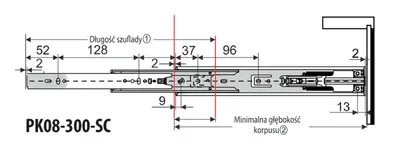 Prowadnica PK08 z DOCIĄGIEM dł 30cm ocynk biały,100% wysuw, 45kg