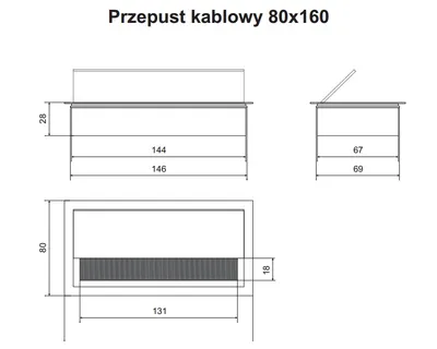 Przepust kablowy prostokątny K262 - aluminium / 160x80 mm