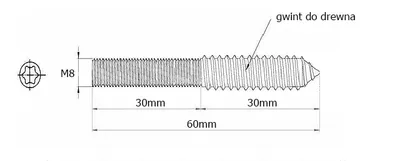 Śruba dwustronna Siso z TORX - ocynk / M8x60 mm