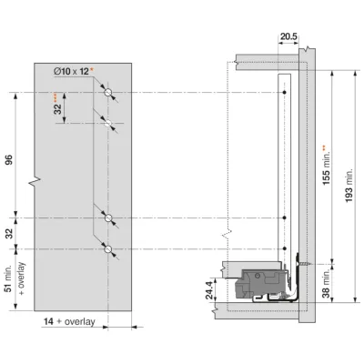 Mocowanie frontu szuflady LEGRABOX / wys. C, F