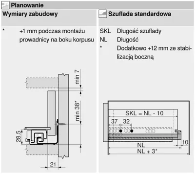 Stabilizacja boczna MOVENTO do prowadnic o dł. do 60 cm