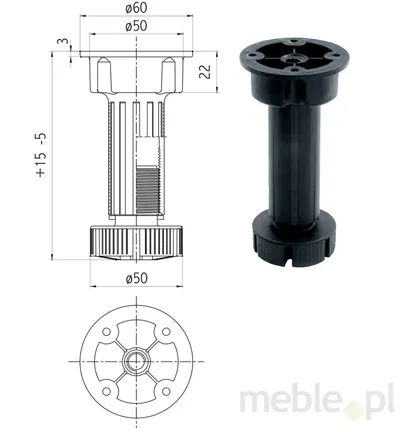 Nóżka cokołowa 2-częściowa Volpato L-100 400 kg