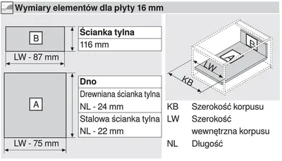 Szuflada ANTARO Wys.K=115mm dł.27cm 30kg SZARA Hamulec