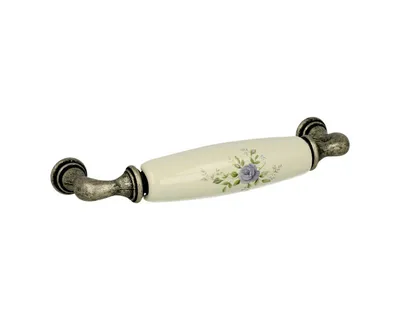 Uchwyt 15136 - stare srebro, kremowa ceramika z kwiatem / rozstaw 128 mm