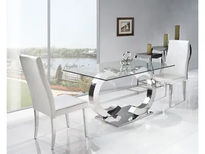 Stół CHANEL DESIGN 180x90 - transparentny/srebrny
