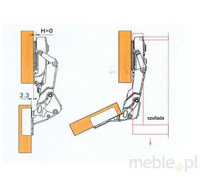 Zawias "SOFT CLOSE" 155° Do Drzwi Składanych Z Prowadnikiem