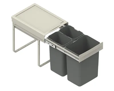 Szuflada z 3 pojemnikami na odpady JC601 40 cm / 44 cm - srebrny / z mocowaniem frontu
