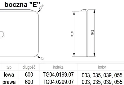 Listwa boczna lewa EGGER 38 60 cm - biały