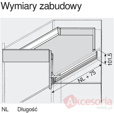 Szuflada Tandembox NAROŻNA Wys.D=198mm Dł.65cm 65kg SZARA
