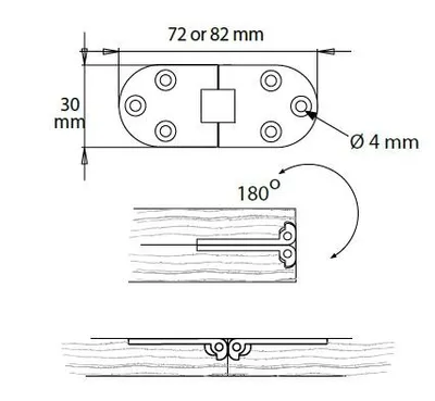 Zawias stołu rozkładanego Siso - efekt stali nierdz. / 30x72x2 mm
