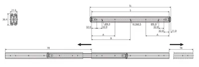 Prowadnica kulkowa DZ3630 / dł. 55 cm / 45 kg / 2-stronny wysuw 100%