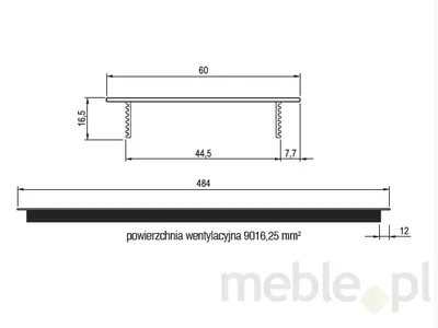 Kratka wentylacyjna 60x484 aluminium C-35 czarny anodowany mat