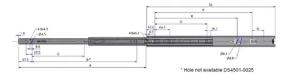 Prowadnica nierdzewna DS4501 / dł. 55 cm / 45 kg / wysuw 100%