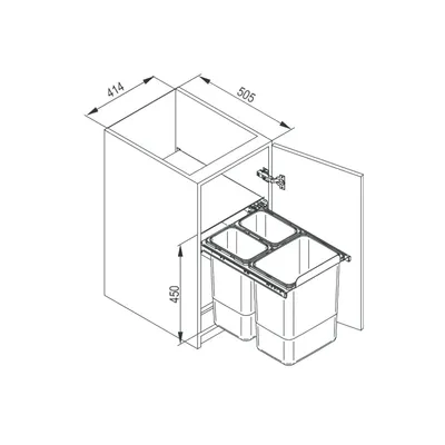 Pojemnik na odpady JC606 "45-50" wysoki (414x505x450) potrójny 2x9L/1x20L tworzywo sztuczne srebrny DS