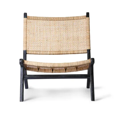 Fotel lounge z drewna tekowego - czarny/naturalny