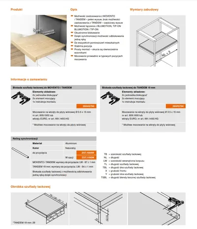 Blokada szuflady tackowej TANDEM 560F, 561F - ciemnoszary / gr. boku 19 mm