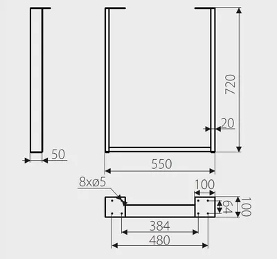 Noga SR47 do stołu 550x720mm, czarny strukturalny 1 szt