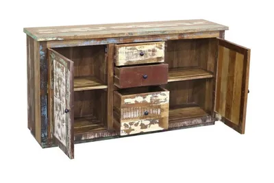 Komoda z drewna z odzysku 2-drzwiowa z trzema szufladami RUSTIC VINTAGE