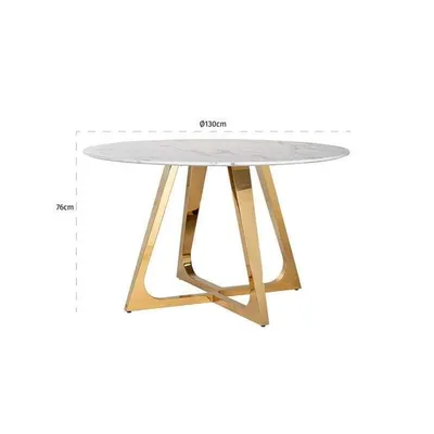 Stół okrągły WHITE CARRERA 130 cm - biały/złoty