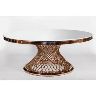 Stół okrągły EMPORIO GOLD 150 cm - biały/różowy złoty