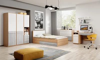 Komoda PLANO PN-07 3 szuflady - dąb nash/biały/beton