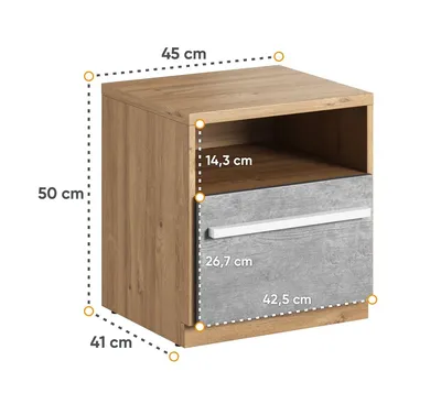 Szafka nocna PLANO PN-09 - dąb nash/beton
