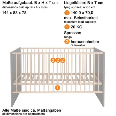 Łóżeczko dziecięce MATS BABY 140x70 - szary