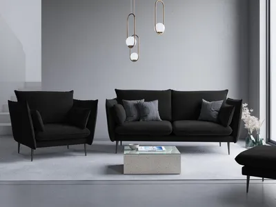 Aksamitna sofa 2-osobowa AGATE - czarne nogi