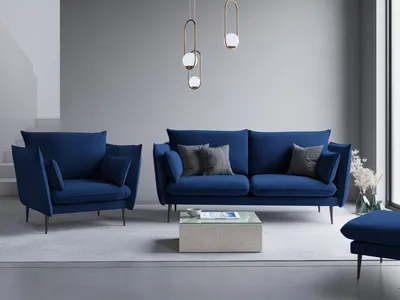 Aksamitna sofa 2-osobowa AGATE - czarne nogi