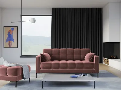 Aksamitna sofa 2-osobowa MAMAIA - czarne nogi
