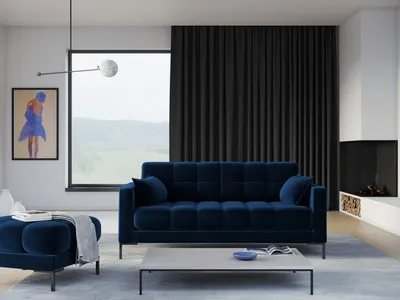 Aksamitna sofa 2-osobowa MAMAIA - czarne nogi