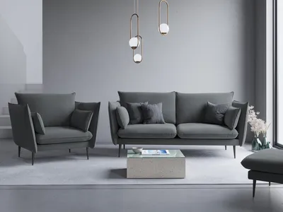 Aksamitna sofa 3-osobowa AGATE - czarne nogi