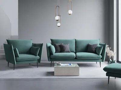 Aksamitna sofa 3-osobowa AGATE - czarne nogi