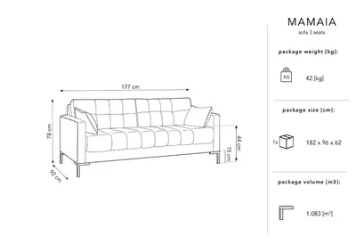Aksamitna sofa 3-osobowa MAMAIA - czarne nogi