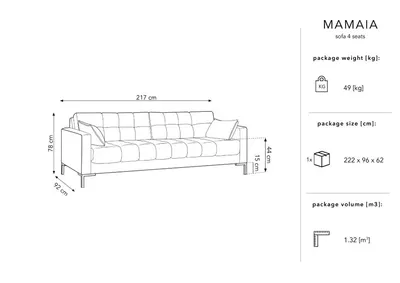 Aksamitna sofa 4-osobowa MAMAIA - czarne nogi