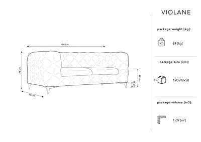 Aksamitna sofa 2-osobowa VIOLANE