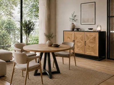 Komoda drewniana 3D1S INDUS - dąb/czarny