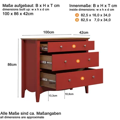 Komoda 3-szufladowa LISSABON - czerwony mat