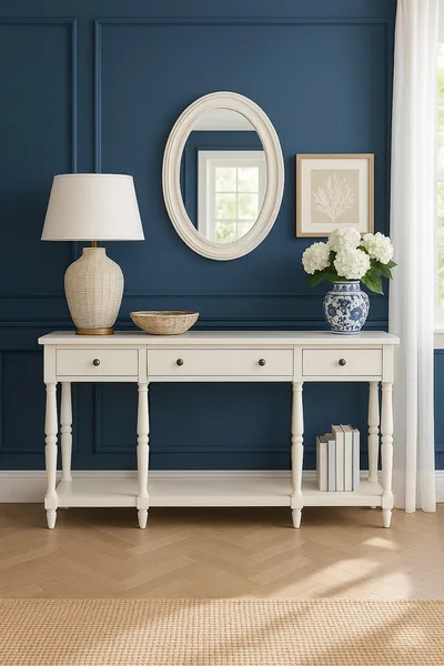 Konsola z szufladami i półką AVOLA ANTIQUE WHITE 3S - biały