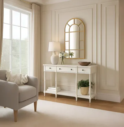 Konsola z szufladami i półką AVOLA ANTIQUE WHITE 3S - biały