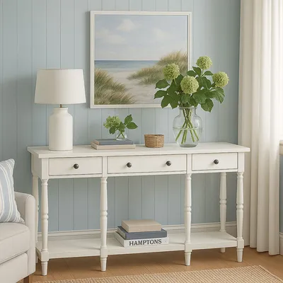 Konsola z szufladami i półką AVOLA ANTIQUE WHITE 3S - biały