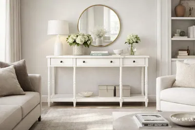 Konsola z szufladami i półką AVOLA ANTIQUE WHITE 3S - biały