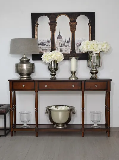Konsola z szufladami i półką AVOLA ANTIQUE MAHOGANY 3S - mahoniowy