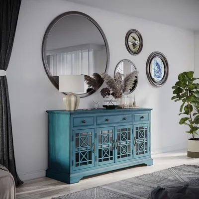 Komoda czterodrzwiowa AVOLA ANTIQUE BLUE 4D/3S - turkusowy