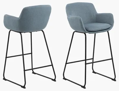 Lisa bar stool Seat dusty blue Town 89 Base metal matt black 2-Pack