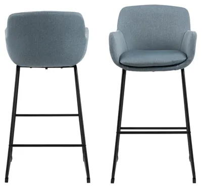 Lisa bar stool Seat dusty blue Town 89 Base metal matt black 2-Pack