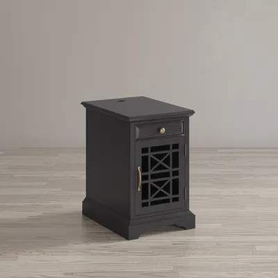 Szafka z szufladą i drzwiami AVOLA ANTIQUE BLACK 1D/1S - czarny