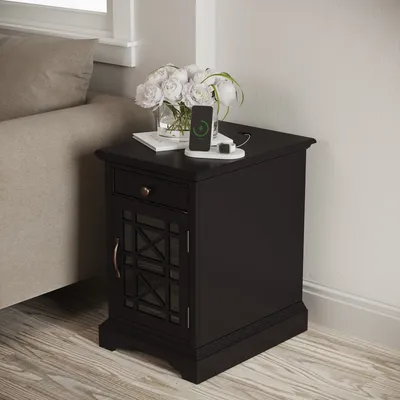 Szafka z szufladą i drzwiami AVOLA ANTIQUE BLACK 1D/1S - czarny